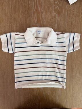 Cream Striped Sweater Polo Shirt